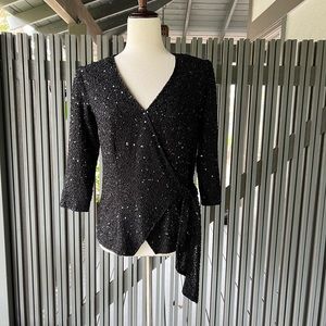 Black Beaded Wrap Top Size 2P Lined Made in India ~ Lovely